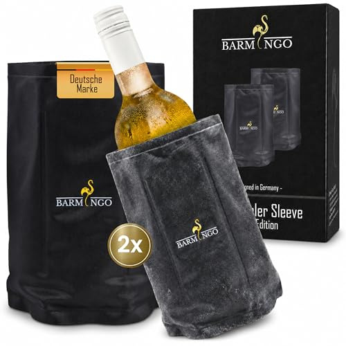 BARMINGO Kühlmanschette Wein 2er Set – Weinkühler Manschette für Sekt & Champagner | Flexibler Flaschenkühler mit Klettverschluss & Gel-Kühlung | Weinkühler, Sektkühler, Flaschen Kühler, Wine Cooler