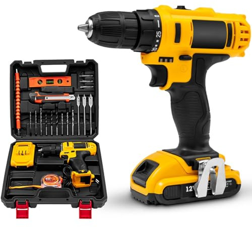 Cordless Drill Driver Set, 21V 2 Speed Combi Drill and Screwdriver with Battery, LED Light, Ideal for Home and Garden DIY Projects