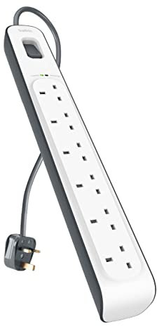 Belkin 6 Way/6 Plug 2m Surge Protection Extension Lead Strip, White