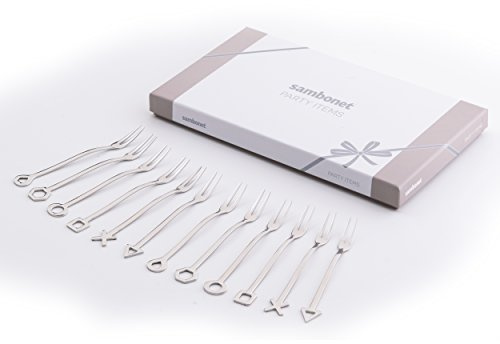Sambonet Geometric Set di Forchette da Portata da 12 pz., Forme Diverse, Posate da Cocktail, 52550C76