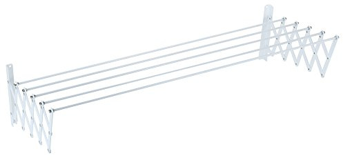 Sauvic Tendedero Extensible con fleje Acero plastificado Blanco y 5 Varillas de 120 cm.