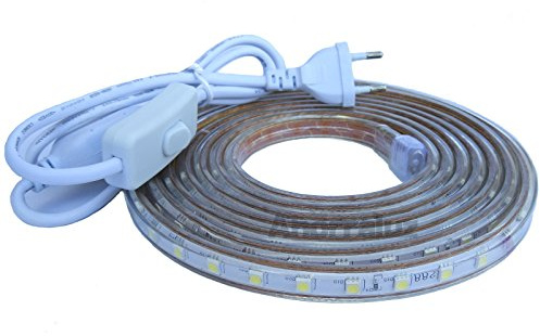 Ahorraluz Bande LED étanche 220 V 5050 Blanc froid ou chaud étanche IP67 (Blanc chaud, 2 mètres + prise)