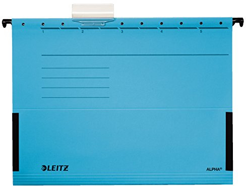 5 PG Leitz 1986-30-35 ALPHA® Hängetaschen aus 230 g/qm Colorspankarton (RC), Packung mit 5 Stück Farbe blau