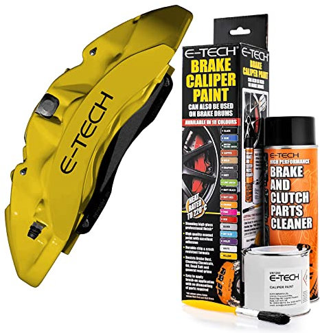 E-TECH Yellow Brake Caliper/Drum Paint - EBCP-Y - Complete Kit inc Paint/Cleaner & Brush