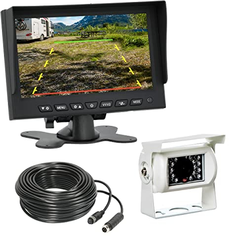 VSG24 Rückfahrkamera 7 Camper-Set inkl. Kamera, Monitor, Kabel - Wasserdicht Nachtsicht 12V-24V Einfache Montage/Robustes Rückfahrsystem für Auto Wohnwagen LKW Anhänger Wohnmobile Einparkhilfe