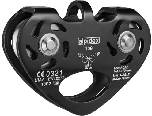 ALPIDEX Seilrolle Tandem Pulley Umlenkrolle Doppelseilrolle - geeignet für Stahlseile 8-12 mm Ø und Textilseile bis 13 mm Ø, Farbe:schwarz