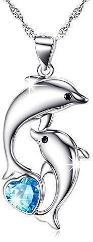 Collier avec pendentif dauphin en argent 925è et zircon cubique bleu, 45,7 cm