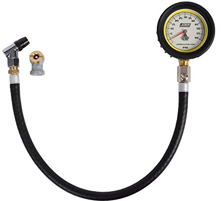 Joes Racing Products Tire Pressure Gauge, Pro Tire, Glow in The Dark, 0-60 psi, Analog, 2-1/2 in Diameter, White Face, 1 lb. Increments, Each,BLACK,32317