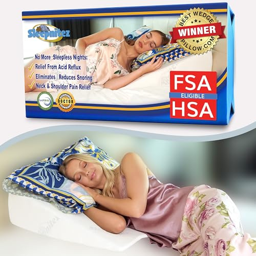 Sleepnitez Fsa Eligible 8 Bed Wedge Pillow – Memory Foam Wedge for Sleeping, Acid Reflux Pillow for Snoring, GERD, Pregnancy, Sleep Apnea, Reading – Soft Luxurious 3.25 Memory Foam Top Layer