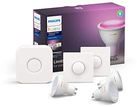 Philips Hue White & Color Ambiance GU10 3er Starter Set, dimmbar, 16 Mio. Farben, steuerbar via App, kompatibel mit Amazon Alexa (Echo, Echo Dot)