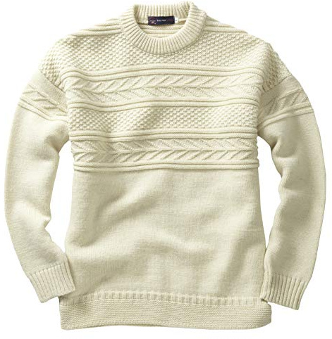 Crew Neck Guernsey Sweater, Ecru, XL