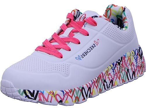 Skechers UNO LITE LOVELY LUV, Zapatillas para Niñas, White Synthetic/H. Pink Trim, 38 EU