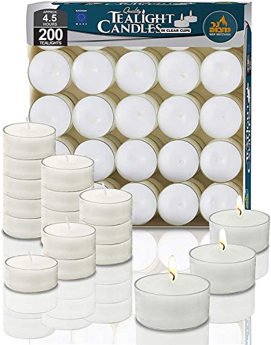 Ner Mitzvah Bougies Chauffe Plat - Lot de 200 - Lot Bougies Chauffe Plat Blanches Non Parfumées dans une Coque Transparente - Longue Durée de Combustion - 4,5 Heures