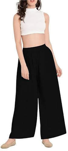 R&N FASHIONS Ladies Palazzo Wide Leg Flared Elasticated Stretch Plus Size Plain Trousers Sizes 16-26