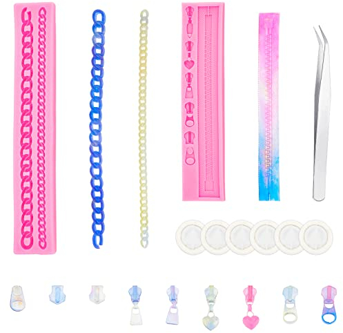 AHANDMAKER 2 Pcs Ketten Silikon Fondant Formen Set, Diamant-Kette Form für Kuchen dekorieren Perlen Backen Form Handtasche Form mit Pinzette und Finger Cot für DIY Zucker Cupcakes Bonbons Tonform