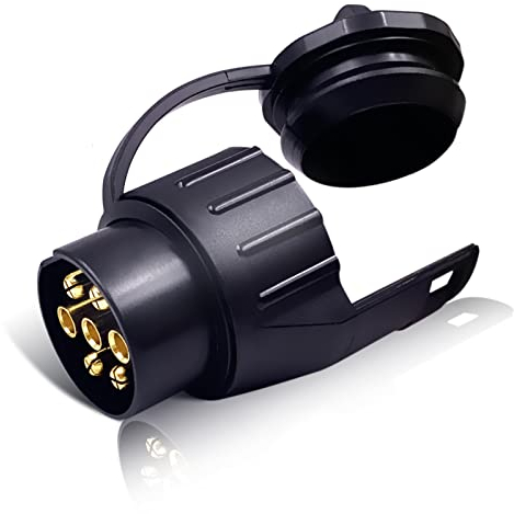 CXTM adattatore 7-13 poli per rimorchi, adattatore 7 poli 13 poli, adattatore da 7 a 13 poli gancio traino incl. copertura di parcheggio, sistemi a 12 V, per portabici, rimorchio per cavalli