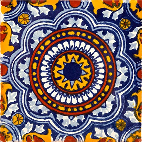 Cerames azulejos de mosaico Talavera Ido - 30 azulejos decorativos de cerámica mexicana para baño, ducha, escaleras, pared posterior de la cocina | azulejos de mexicanos 10,5x10,5 cm