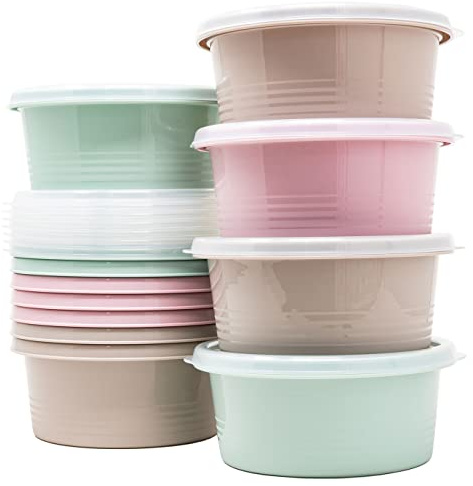 QILZO® 12er-Pack Lebensmittelbehälter für Lebensmittel 550ml, runde Tupfen aus Kunststoff, BPA-frei, mikrowellengeeignet, spülmaschinenfest, gefriergeeignet, mit Deckel, Wiederverwendbarer Behälter