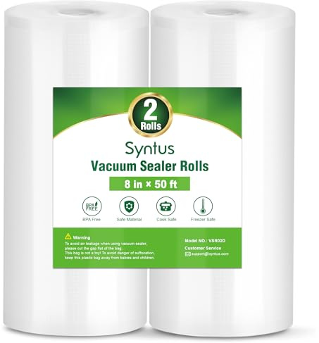 Syntus Vacuum Sealer Bags, 2 Rolls 8 x 50' Commercial Grade Bag Rolls, BPA Free Food Vac Bags for Storage, Meal Prep or Sous Vide