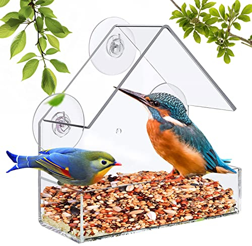 Fenster Futterhaus für Wildvögel, Transparent Wetterfest Vogelhaus Futterspender mit 3 Starken Saugnäpfen, Vogelfutterhaus für Wildvögel, Meisen, Spatzen