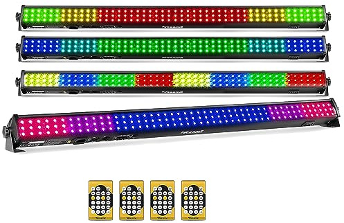 beamz LCB144 MKII LED Light Bar Package – 4x RGB LED Wall Washer DJ Strip Lights with DMX, Sound Activation, Colour Mixing for Venue & Marquee Uplighting, Complete Event Lighting System
