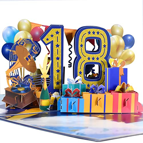 GREETING ART 18 Jahre alte Geburtstagskarte, 18. Geburtstagskarten,3D Pop Up Karte 18 Geburtstag, Pop Up Grußkarten,Happy Birthday Karte für Frauen Mütter Mädchen Männer Freunde