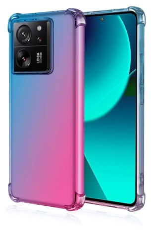 EASSGU Funda para Xiaomi MI 13T / Xiaomi MI 13T Pro (6.67 Inches), Carcasa Protectora de Color Degradado Transparente, Case para Teléfono Anticaída y Antiarañazos - Azul Rosado