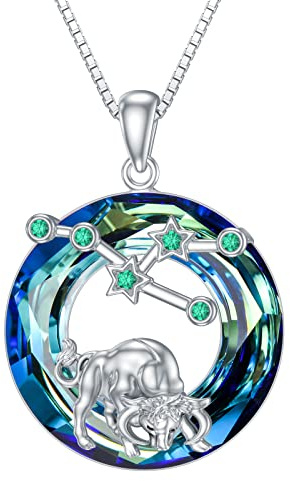 enjoylifecreative Damen 12 Sternzeichen Kristall Halskette 925er Sterling Silber Horoskop Geburtsstein Anhänger Kette Sternbilder Astrologie Schmuck Geschenke für Frauen Mädchen