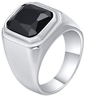 Homxi Edelstahlring Herren Gravur,Vierkant 16MM Schwarz Ringe Herren Trauringe Herren