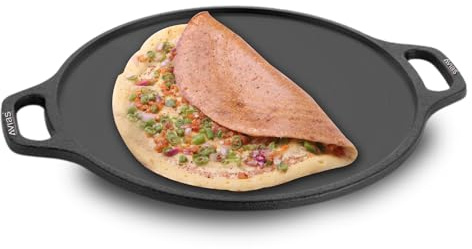 AVIAS Cast Iron Tawa with Side Handles, 30cm Dosa Kallu, Loha Pan to Cook Uthappam-Roti, Gas & Induction Friendly Base, Pre-Seasoned Cookware for Kitchen, Set of 1, 12 inches