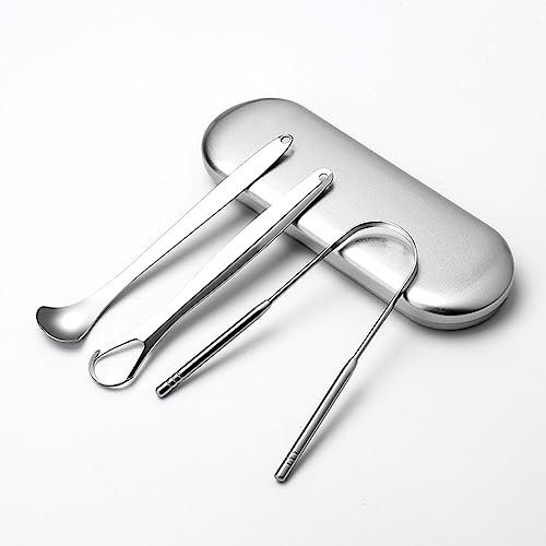 DIERI Oraler Zungenbelagreiniger, Zungenschaber, 3-teilig, Zungenschrubber für Erwachsene und Kinder, medizinisches Metall, Edelstahl, Zungenschaberreiniger mit Etui, ideal für professionelle Mundhygi