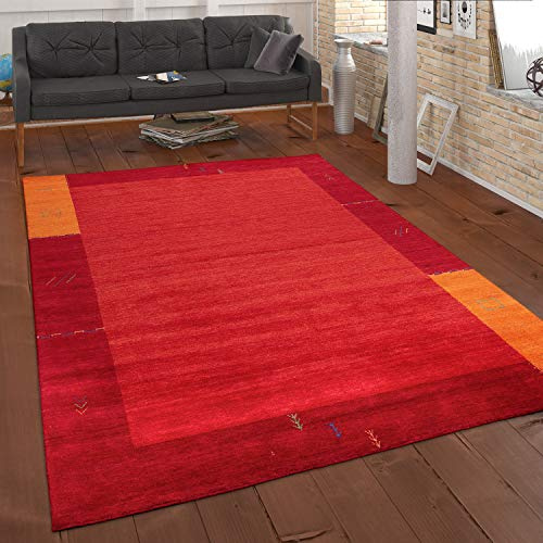 Paco Home Teppich Wohnzimmer Schlafzimmer Kurzflor Ethno Design Geometrisches Muster Handgearbeitet Gabbeh Moderne Deko, Grösse:80x150 cm, Farbe:Terracotta 4