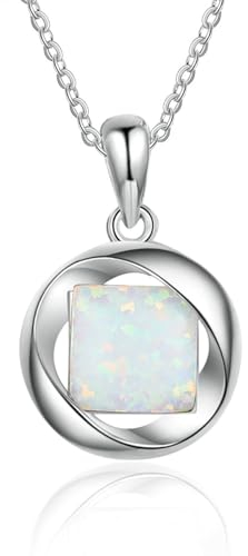 Bishilin Halskette für Frauen, Damen Kette Silber 925 mit Quadrat Opal Anhänger Halskette Personalisiert Charm 45CM