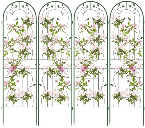 COSTWAY Rankgitter Metall, 4er Set, dekorativer Gartenzaun, freistehende Rankhilfe, Spalier Garten zum Stecken, Rankspalier für Kletterpflanzen Blume Gurke (180 x 50 cm,Grün)