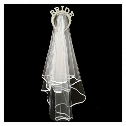 Pearl Bride Headband, Bachelorette Party Decorations Be Bride Headband Wide Pearl Headband for Bachelorette Party, Bridal Headpiece Bridal Shower Gift (With Veil)