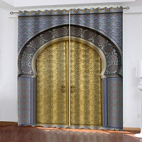 Vorhang Blickdicht Ösenvorhänge Gardinen Wohnzimmer Digitaldruck 3D Goldene Bögen Kunst Gardinen Wohnzimmer Modernthermogardine 2Er Set 210X264cm (HxB)