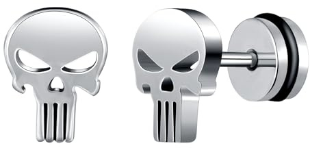 Yumilok dödskalle örhängen rostfritt stål män skalle örhängen kvinnor falska pluggar öra cheater tunnel gauges öronpiercing silver huggie öra manschett, 12MM, Rostfritt stål