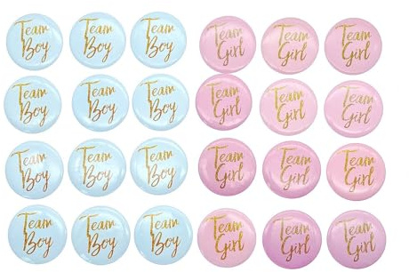 JZK 24x Blau Rosa Sicherheitsnadel Anstecker Team Mädchen oder Junge geschlechtsverkündung baby shower party geschlecht überraschung, geschlecht verkünden ideen Babyparty Deko Spielzubehör