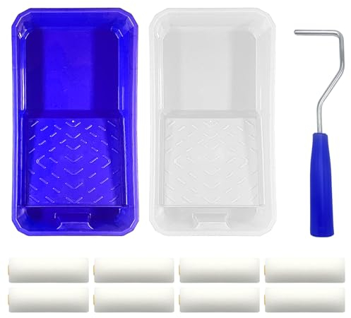 Mini Schaumstoff Farbroller,Schaumwalzen Farbroller Wandfarbe,Schaumstoff Farbroller Abdeckung*8 * 10CM,Farbroller Rahmen*1 und Farbwanne*1 mit Allen Farben für Lackierprojekte von Flach Oberflächen