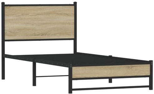 vidaXL Sängram med huvudgavel metall sonoma-ek 90x200 cm, säng, metallsäng, metall sängram, sängar, metallsängar, metall sängramar, gästsäng
