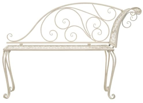 HETFTJN Esszimmerbank Gartenbank Sitzbank Flur Garden Bench - Garten-Chaiselongue 128 cm Metall Antik Weiß für Draussen Garten Balkon Park