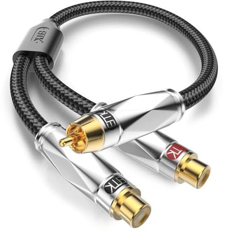 EMK Cable divisor RCA, adaptador de cable RCA 1 macho a 2 hembra, cable en Y de audio estéreo RCA resistente, divisor de subwoofer chapado en oro para subwoofer, cine en casa (1 metro)