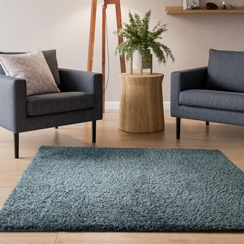 Interiyou Hochflor Teppich Sofia - 160x160 cm Blau - flauschig und einfarbig - waschbar und rutschfest - weicher Langflor