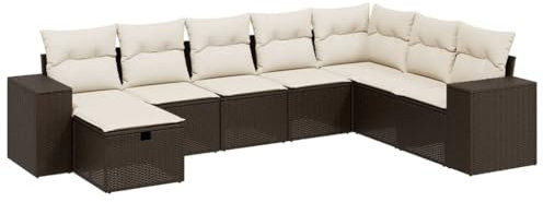 vidaXL Garten Sofagarnitur mit Kissen 8-TLG., Gartenmöbel Gartengarnitur, Sitzgruppe Sitzgarnitur, Lounge Sofa Garnitur Terrasse, Braun Poly Rattan