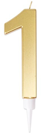 P'TIT CLOWN - Bougie Géante Anniversaire - Bougie Chiffre - Parfaite pour Décoration Gâteau - Fête Enfant, Adulte, Birthday Party - Hauteur : 13 cm - Or (1)