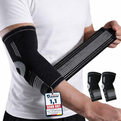 SQAUT® armbågsbandage armbågsbandage män och kvinnor för sport, tennisarm och golfarm armbågsstöd armband med kardborrband kardborrband, armbågsarmband armbågsstöd (svart (1 par), M)