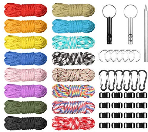 Meng Jiaran 160 Feet 16 Colors Paracord Cord with Buckles Keychain
