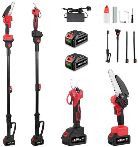 Cordless Pole Saw Electric Chainsaw - 4 in 1 Cordless 6 inch Pole Saw, 4 Sections 8.5Ft Detachable Extension Pole Pruning Saw for Tree Trimming Branches (Red)