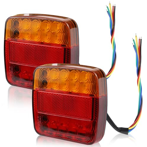 Abnaok 2 PCS LED Anhänger Beleuchtung, 12V Wasserdichte Rückleuchten Anhänger, Rücklicht Anhänger Led KFZ Heckleuchten mit ECE E-Geprüfte Blinker Zubehör für Traktor PKW LKW RV Caravan