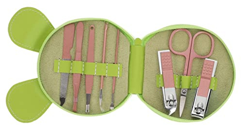 OFFIGAM Professionelles Pediküre Edelstahl 8 Stück mit Nagelknipsern für Finger und Fußnägel Cartoon Etui Leichtes Reise Maniküre Werkzeug für Damen und Herren